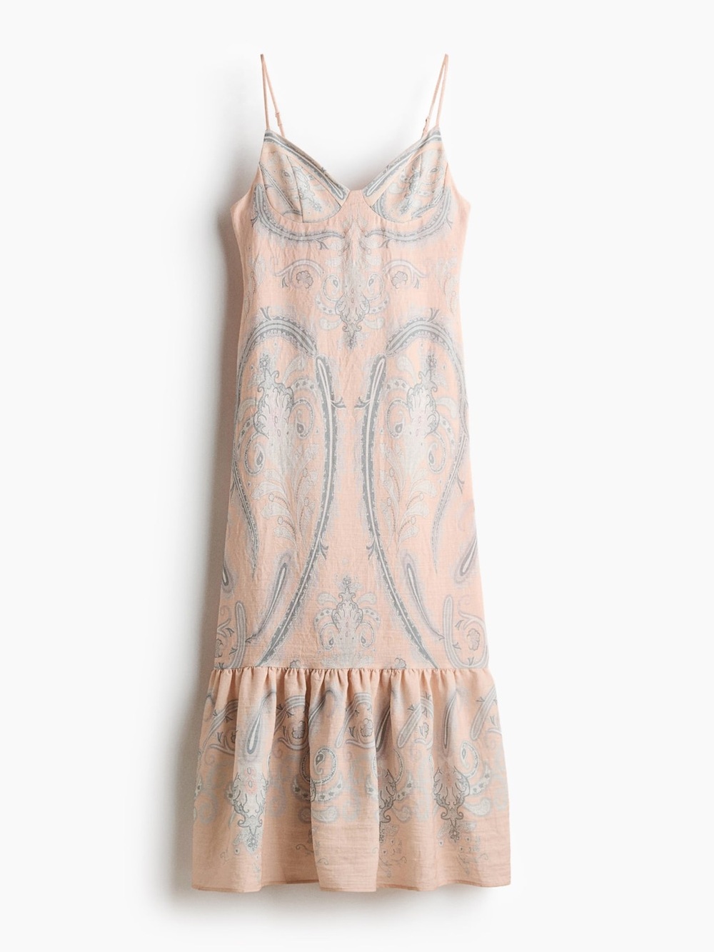 H&M Blush Pink Paisley Slip Midi Dress